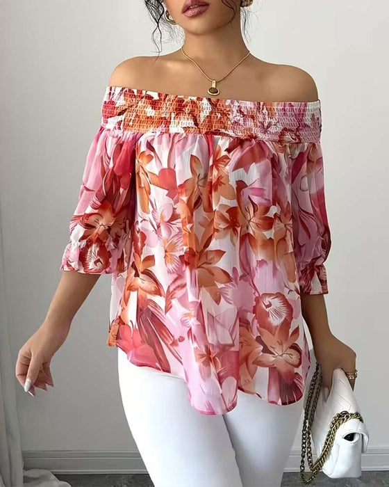Blouse Off-Shoulder Print Ballon Mouw