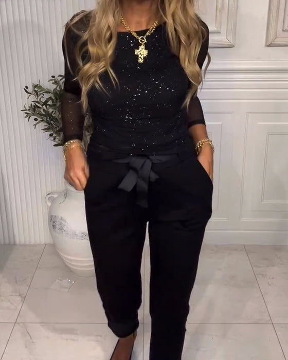 Langmouwige Top Met Pailletten En Patchwork