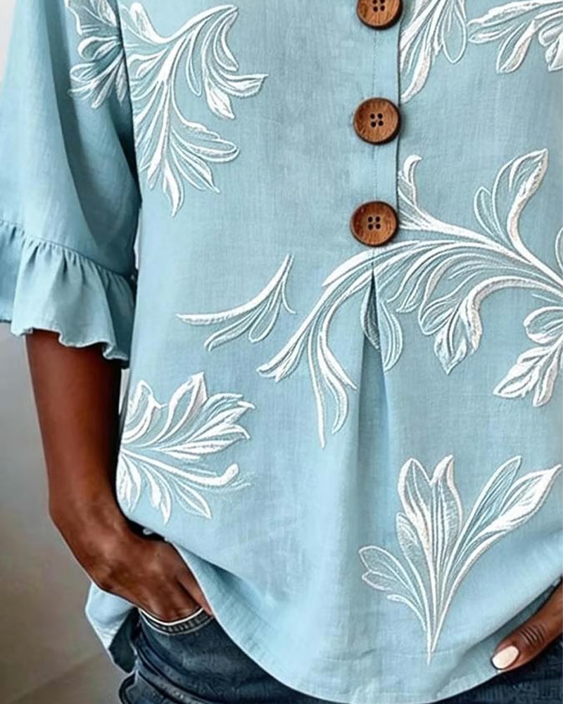 Blouse Geruwde Mouw Drie-Knoop