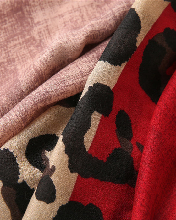Dames Sjaal Luipaard Patchwork Print Franje Omslagdoek