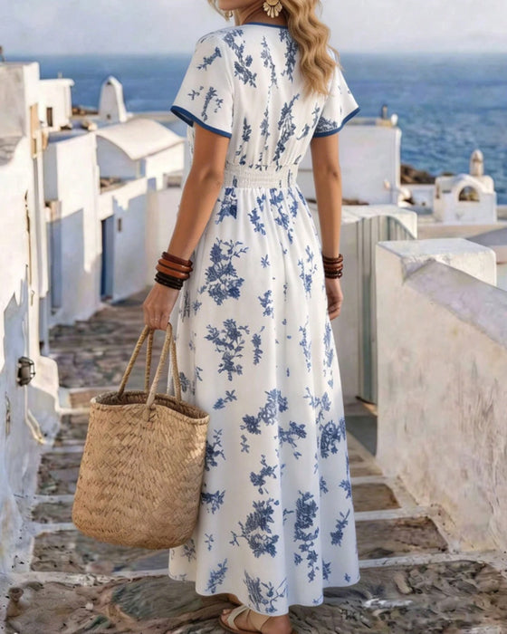 Jurk V-Hals Ingenaaid Taille Bloemen Maxi