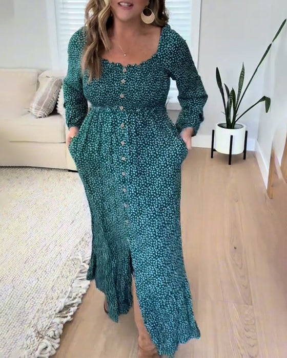 Jurk Bloemen Knoop Lange Mouw