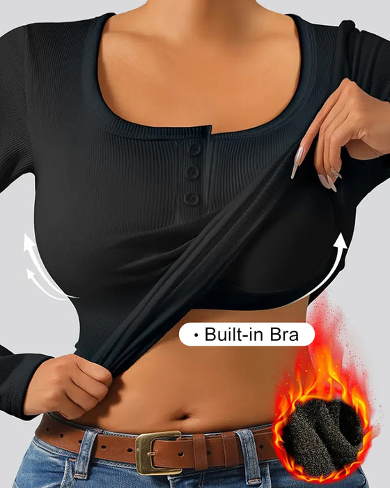 Top Chic U-Hals Gevoerd Geribbeld