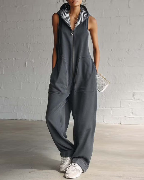 Effen Jumpsuit Met Capuchon En Zak