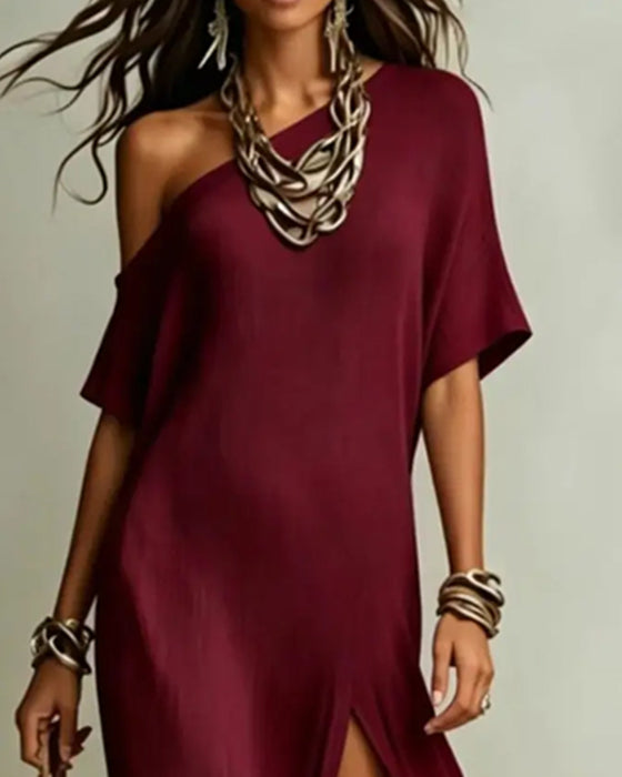 Jurk Off-Shoulder Split Vleermuis Mouw
