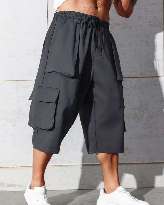 Broek Elastische Taille Zak Effen Kleur Cargo