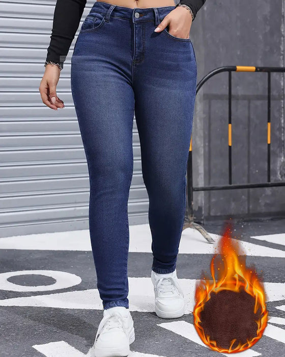 Jeans Dames Fleecegevoerd Effen Zak