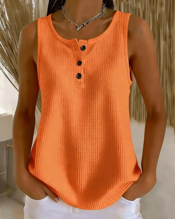 Tank Top Rondhals Mouwloos Wafel Knoop