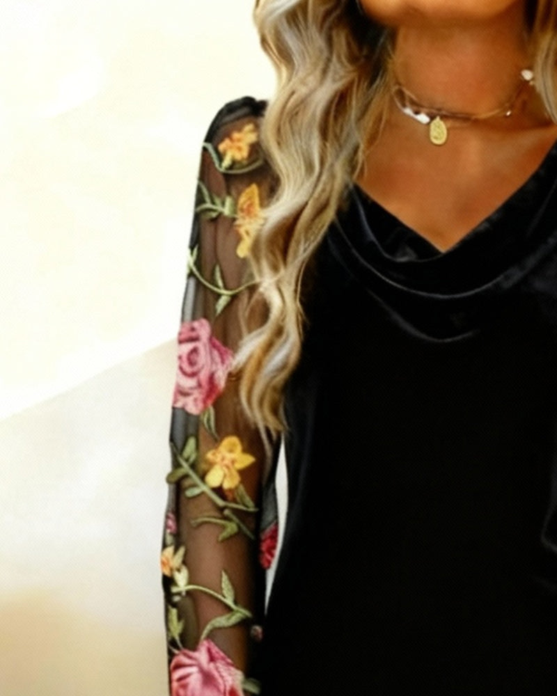 Geborduurde Langmouwige Jurk Met Patchwork