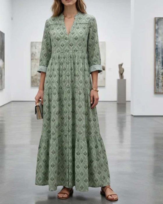 Jurk Vintage V-Hals Bloemen