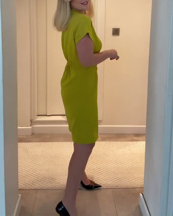 Jurk Revers Effen Kleur Geplooide Taille