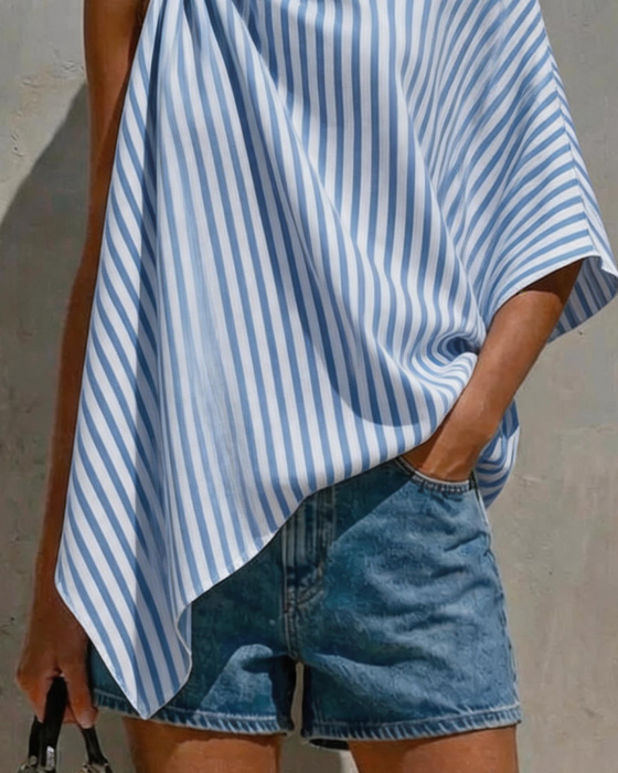 Blouse Gestreept Los Asymmetrisch Ontwerp