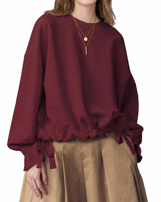 Sweatshirt Ronde-Hals Ruche Strikken Elastisch