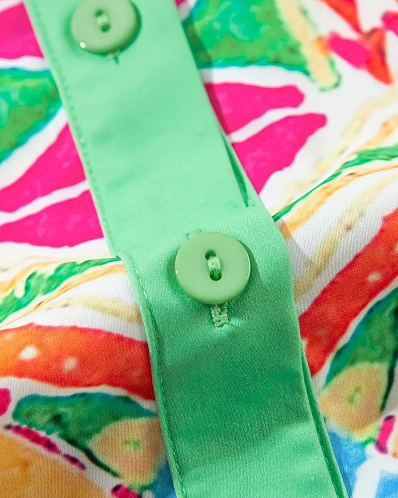 Jurk Met Revers Kleurrijke Bedrukte Blouse