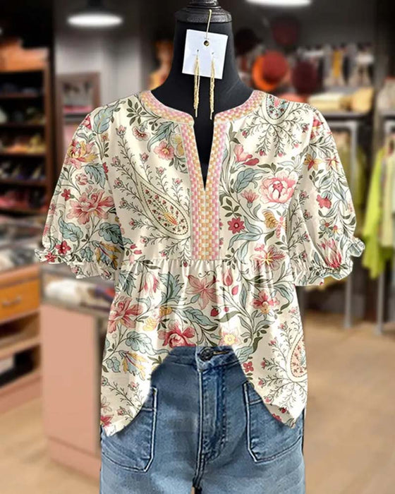 Blouse Bubble Korte Mouw Bedrukt Pop