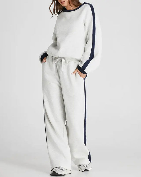 Set Zij Kleurblok Ronde Hals Sweatshirt
