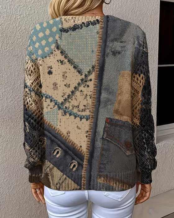 Pullover V-Hals Kleurblok Uitgesneden Los