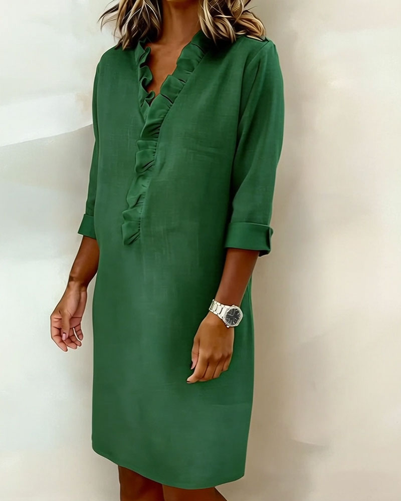 Jurk Gerimpelde V-Hals Effen Kleur