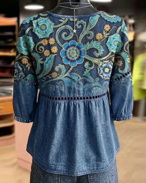 Blouse Hol Uit Print Vintage