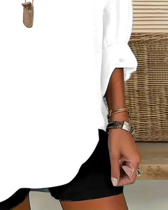 Blouse V-Hals Onregelmatig Effen Langmouw
