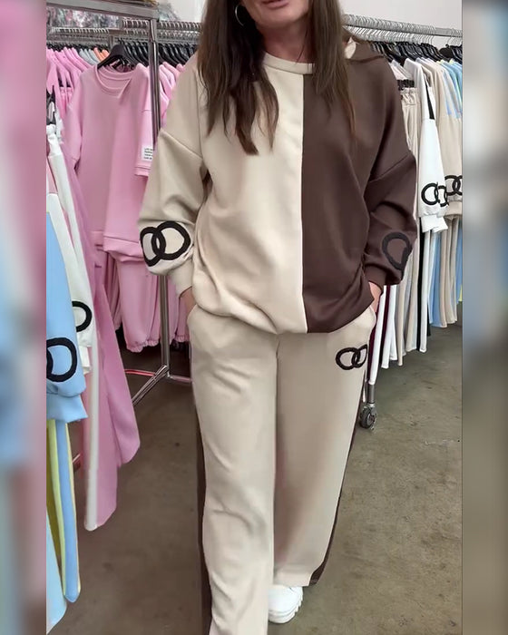 Set Contrastkleur Casual Sweatshirt