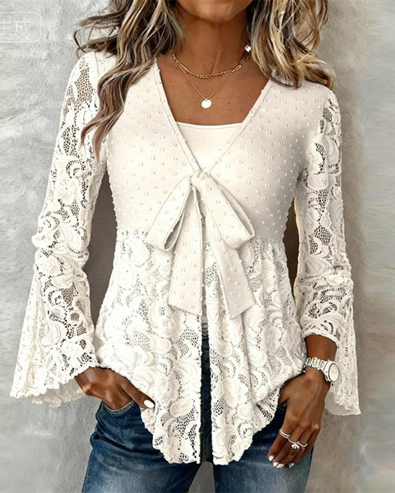Effen Blouse Met Klokmouwen En V-Hals