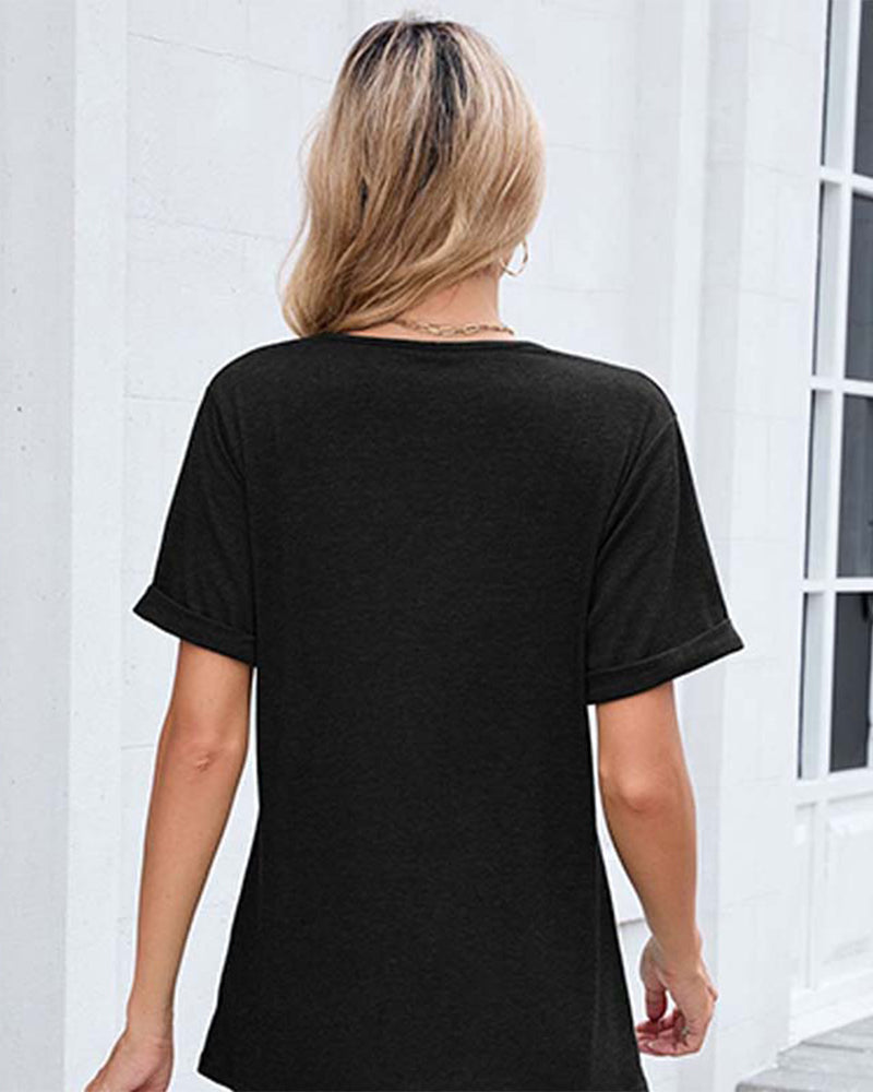 T-Shirt Effen V-Hals Casual Korte Mouw