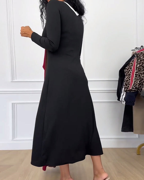 Contrasterende kleur V-hals split elegante jurk