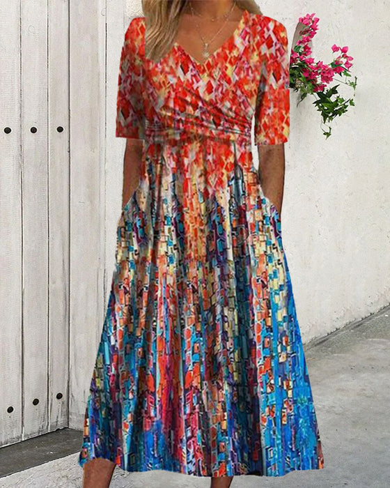 Resortjurk met V-hals en zak met print