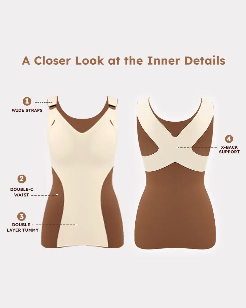 Top Dames 3-In-1 Licht Nauwsluitend Zacht Thermisch Shapewear Ingebouwde Bh