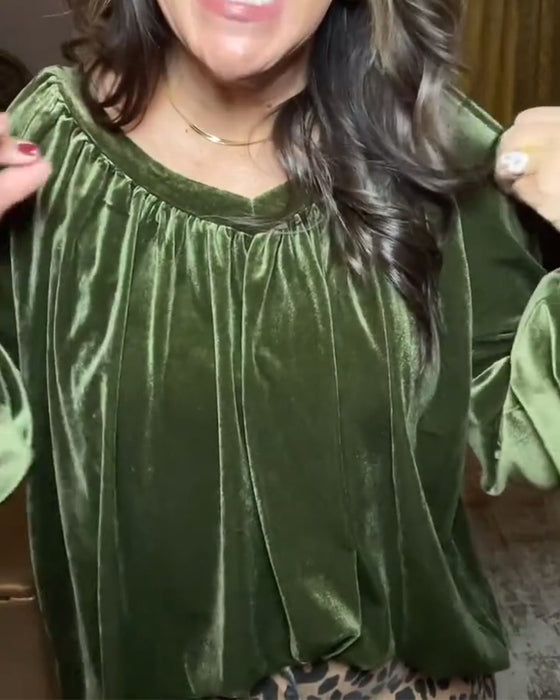 Casual top met V-hals, losse pasvorm en lange mouwen