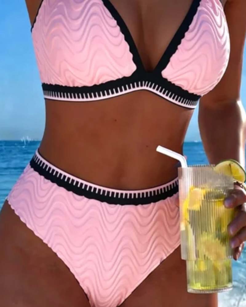 Bikini Kleurblok Dubbele Band Gestructureerd