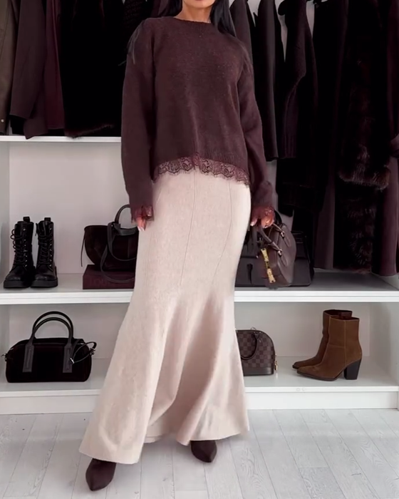 Trui Met Kanten Paneel En Ronde Hals