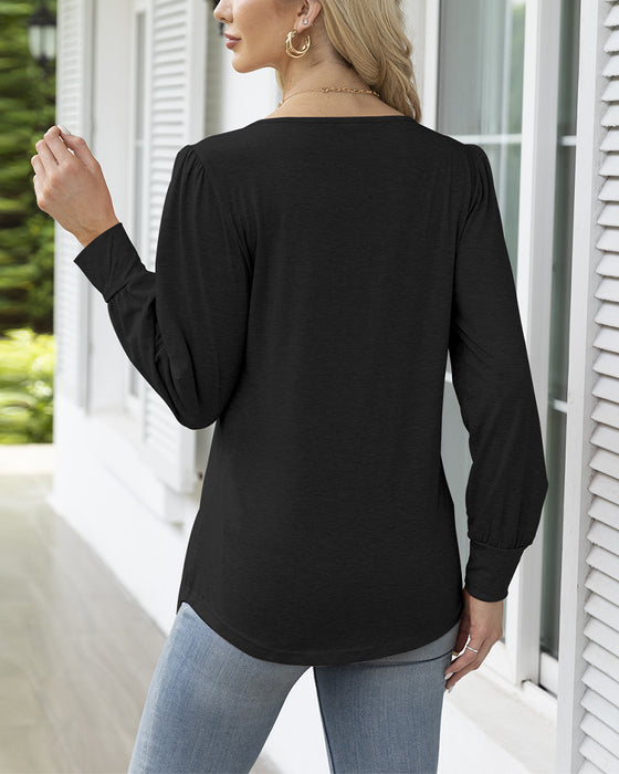 Casual effen top met ronde hals en plooien