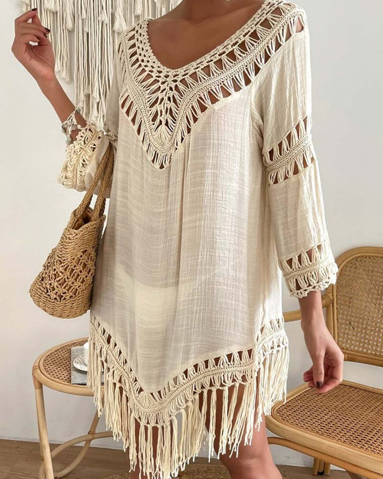 Cover Up V-Hals Effen Kleur Geperforeerd