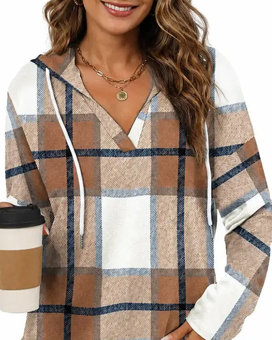 Blouse Geruit Met Capuchon Trekkoord