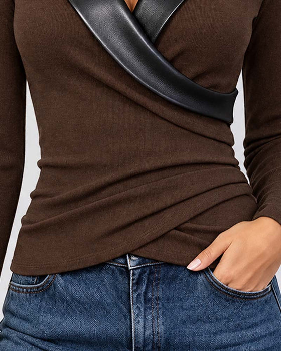 Top PU Knoopsgat Kruis Langmouw