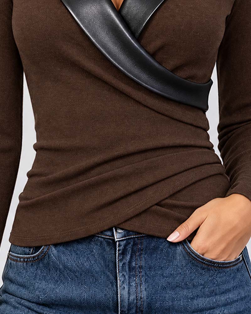 Top PU Knoopsgat Kruis Langmouw