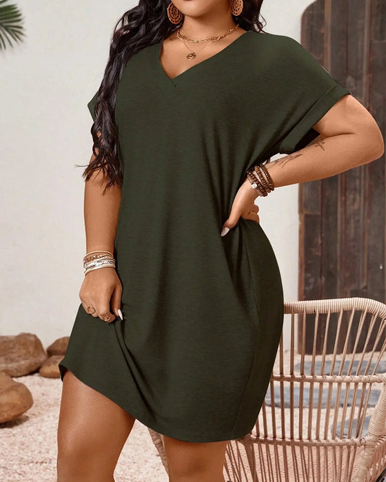 Jurk V-Hals Casual Gerolde Zoom Korte Mouw
