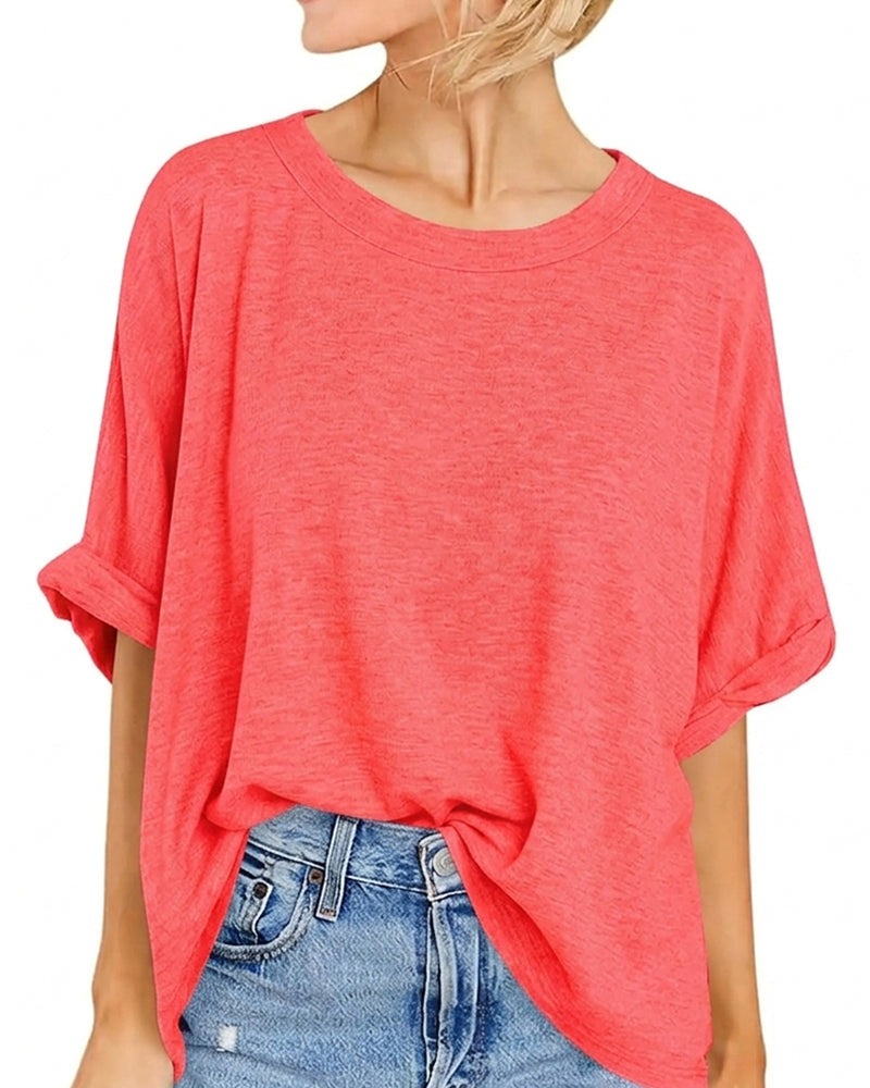 T-Shirt Drop Schouder Gerolde Zoom Korte Mouw