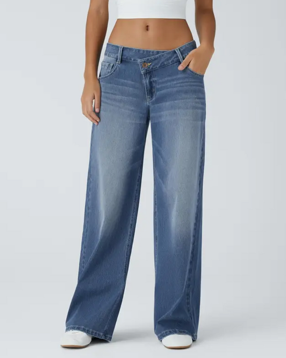 Jeans Asymmetrisch Lage Taille Wijde Pijp