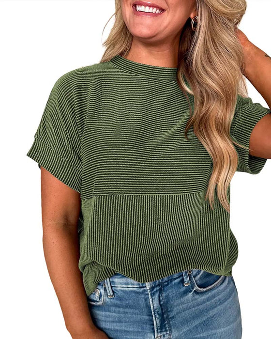 T-Shirt Gestreept Korte Mouw Ronde Hals
