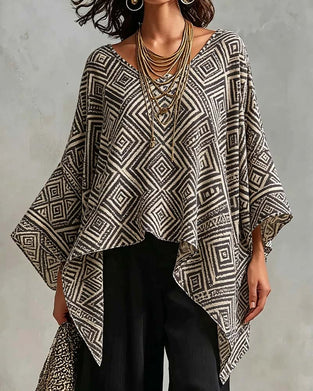 Blouse Diamant Patroon Onregelmatig Casual