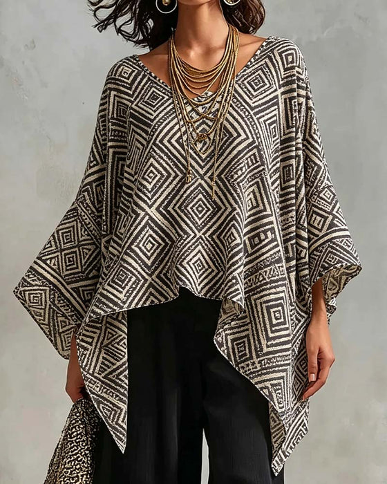 Blouse Diamant Patroon Onregelmatig Casual