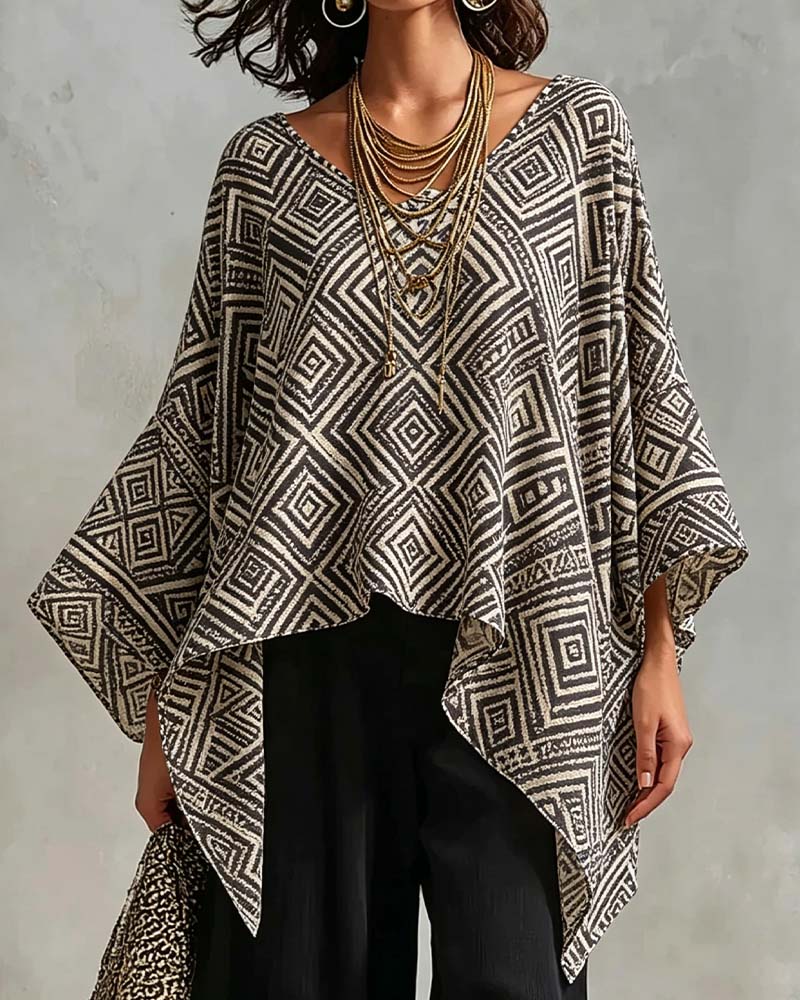 Blouse Diamant Patroon Onregelmatig Casual