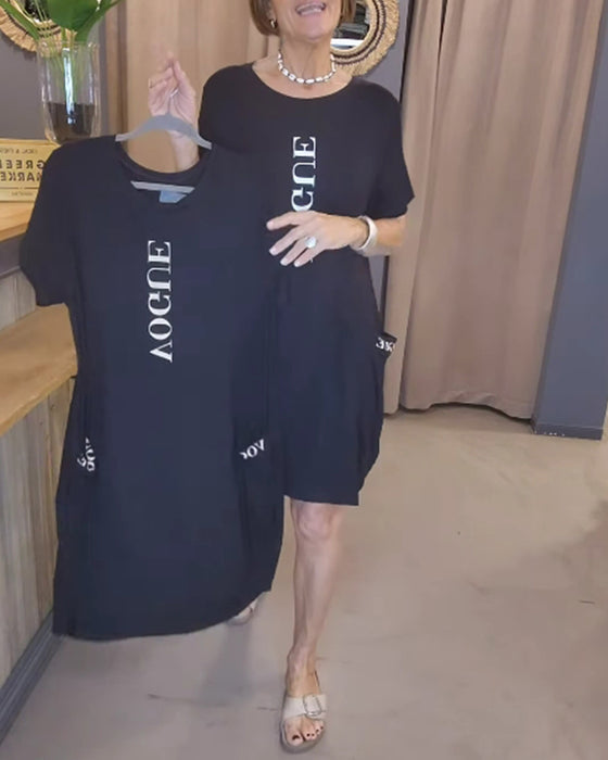 Jurk Casual Korte Mouwen Losse Letterprint
