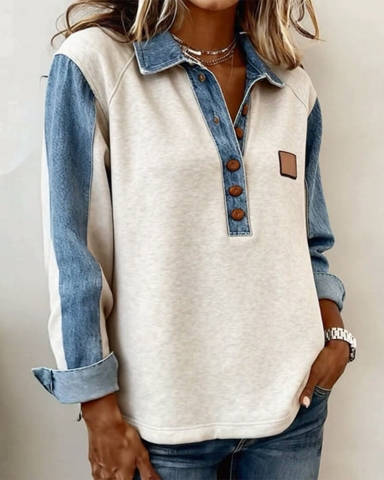 Sweatshirt stijlvolle denim patchwork lange mouwen