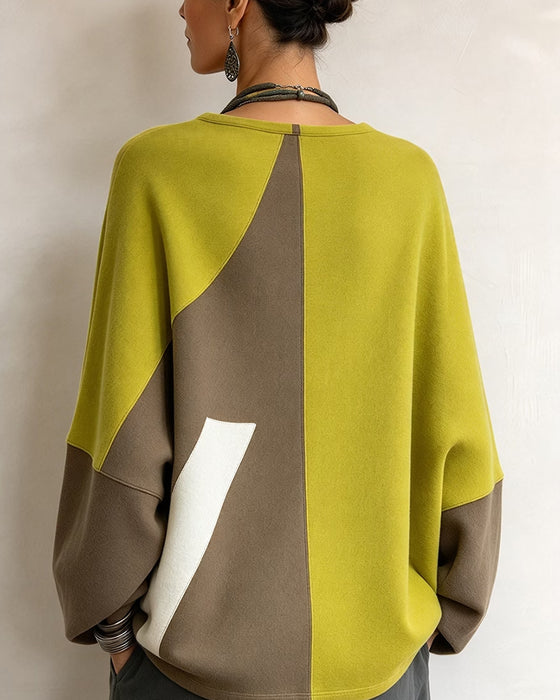 Top Ronde Hals Raglan Mouw Kleurblok