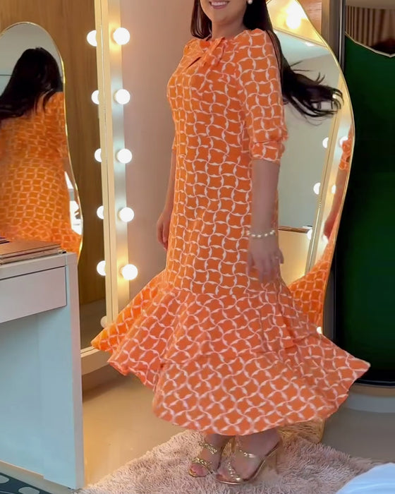 Jurk Halve Mouwen Ronde Hals Taille Print