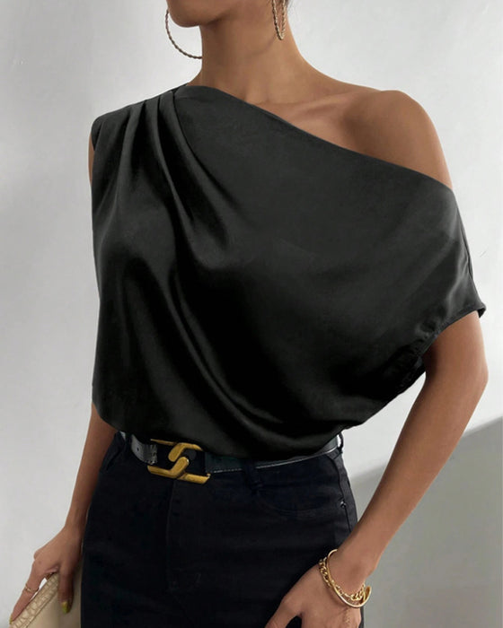 Blouse Effen Kleur Off Schouder Mouwloos